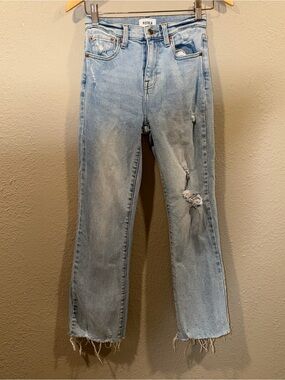 pistola Light Wash Straight Leg Jeans with Distressed Details Size 25.